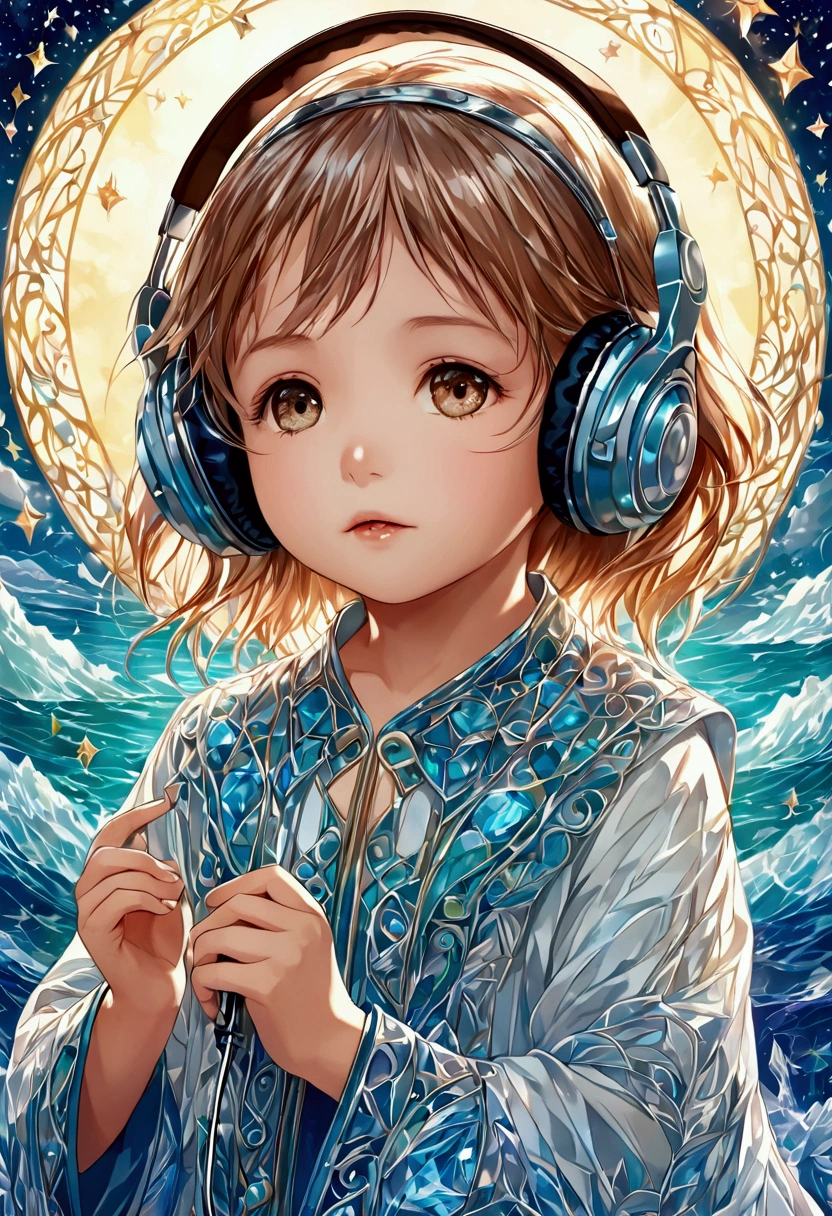 a child who is listening to a songwith music background