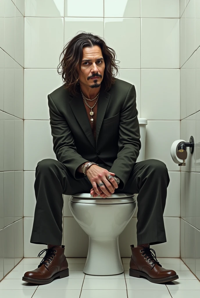 Johnny Dep sitting on the toilet bowl