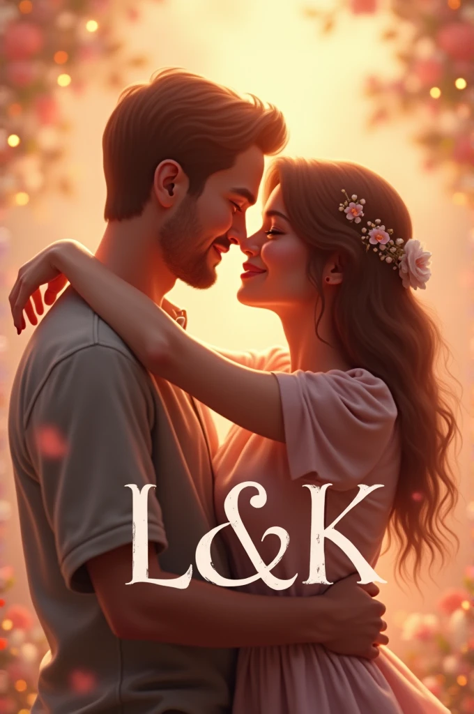 Image of a couple hugging with text L&k
