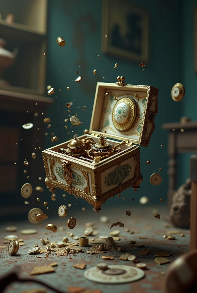 Music box falling to the ground