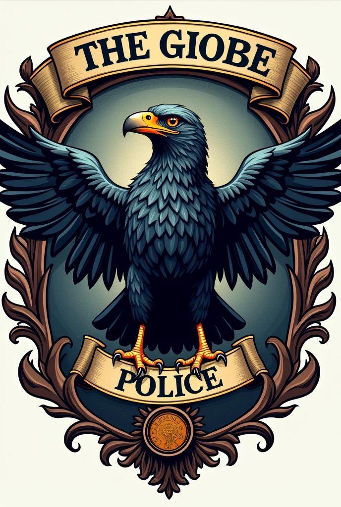 police coat of arms with caracara war bird as mascot

