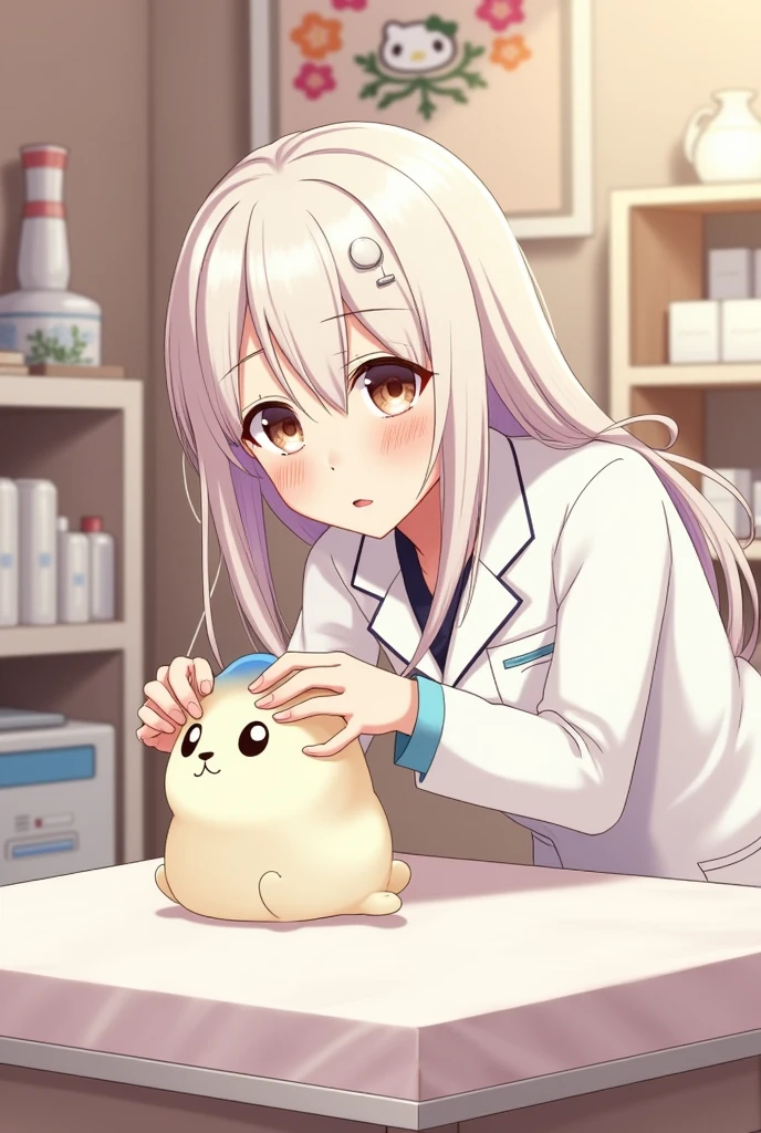 Demon Slayer Shinobu taking care of Cinnamoroll Sanrio at her veterinary office