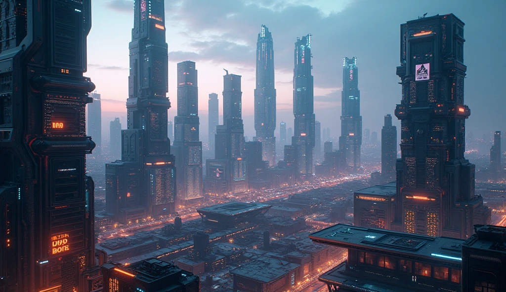 a futuristic cityscape of a modern metropolis, towering skyscrapers, advanced architecture, overwhelming skyscrapers, city skyline, urban landscape, dynamic environment, cinematic lighting, dramatic shadows, neon lights, vibrant colors, cyberpunk atmosphere, intricate details, technologically advanced, sleek and modern, stunning visuals, realistic 3D rendering, cinematic composition, masterpiece, best quality, 8k, HDR, ultra-detailed, photorealistic
