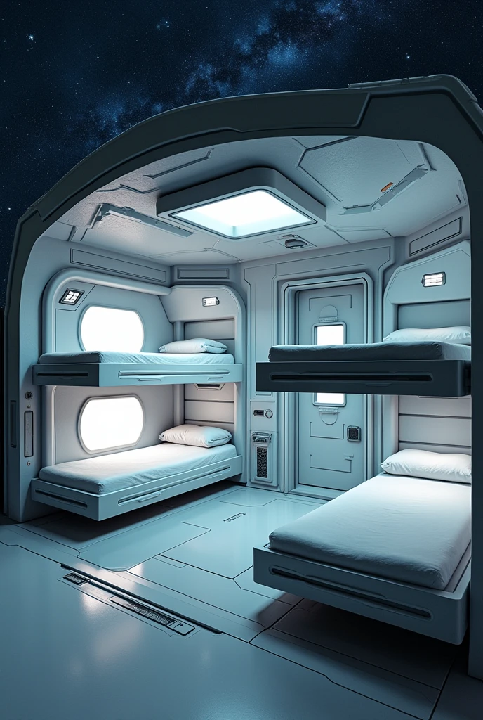 Space Shelter with Bunk Beds for Multiple People to Sleep in but No People