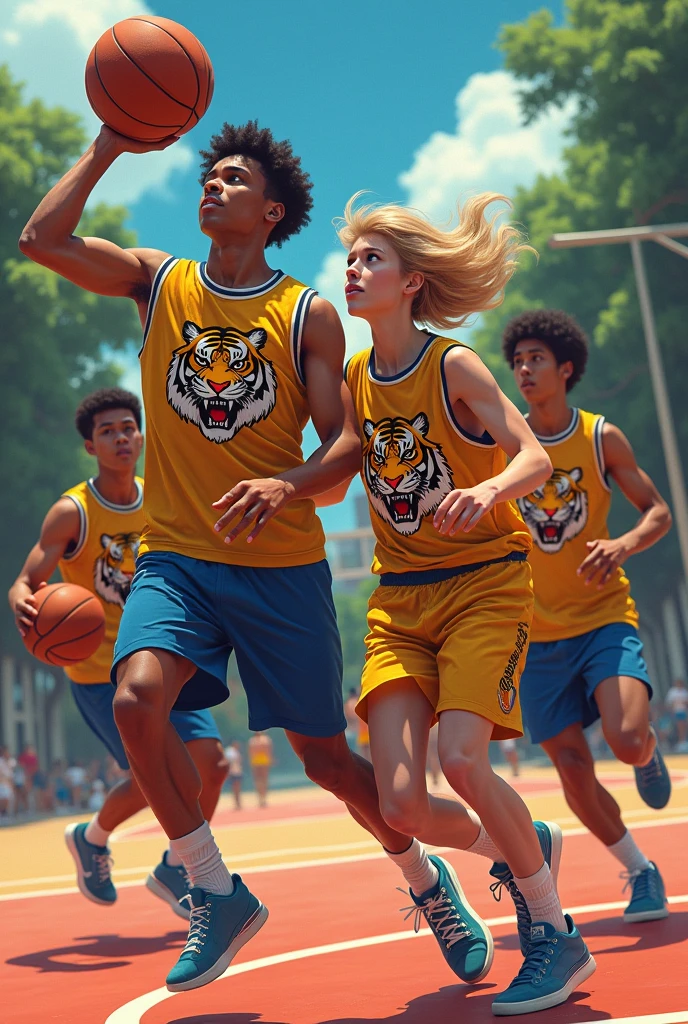 Tiger basketball t-shirts For people to play basketball And behind them naked Bulma