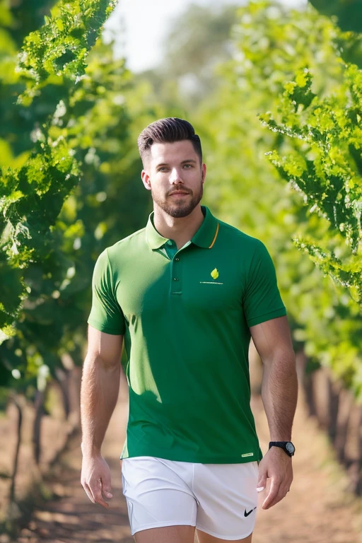 Athletes wear polo green run in the farm, letter WinEco in shirt, organic
