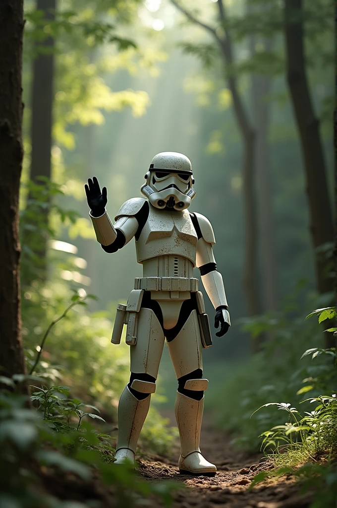 asian female stormtrooper surrender in forest with mind control laugh by Darth vader