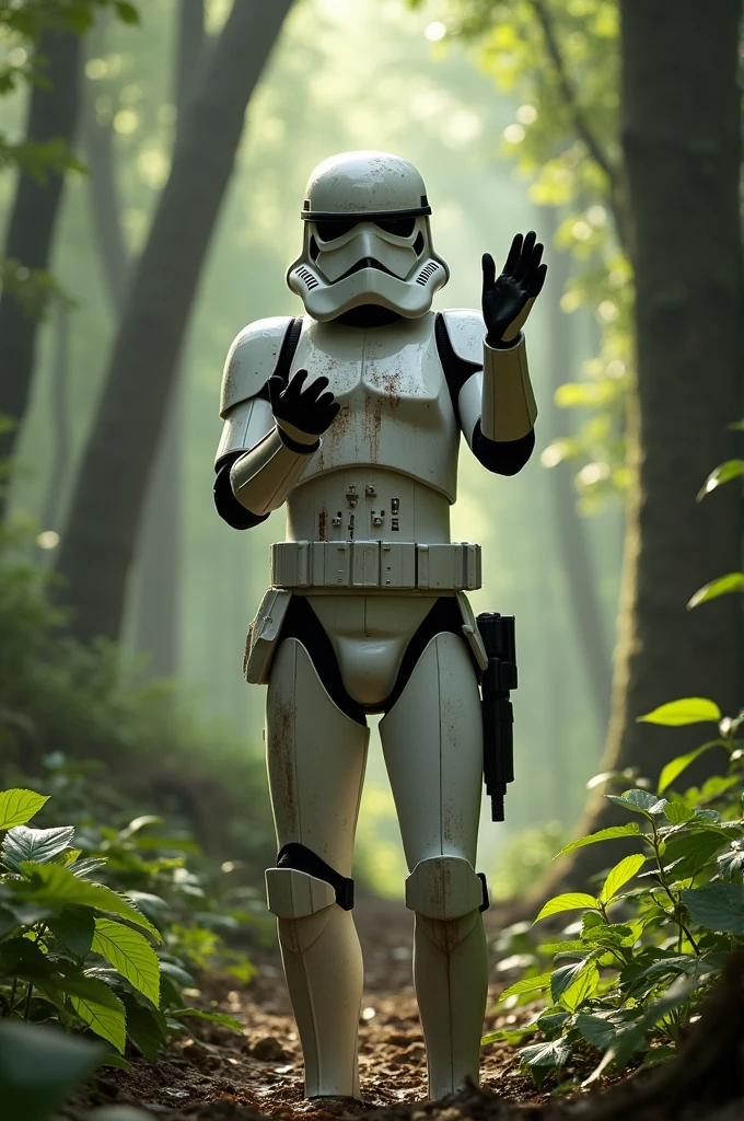 asian female stormtrooper surrender in forest with mind control laugh by Darth vader