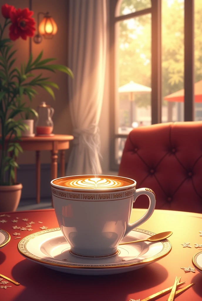 (masterpiece, Highest quality, Highest quality, Official Art, beautifully), (coffee), Very detailed,colorful,Most detailed、Cafe、On the table、Stylish