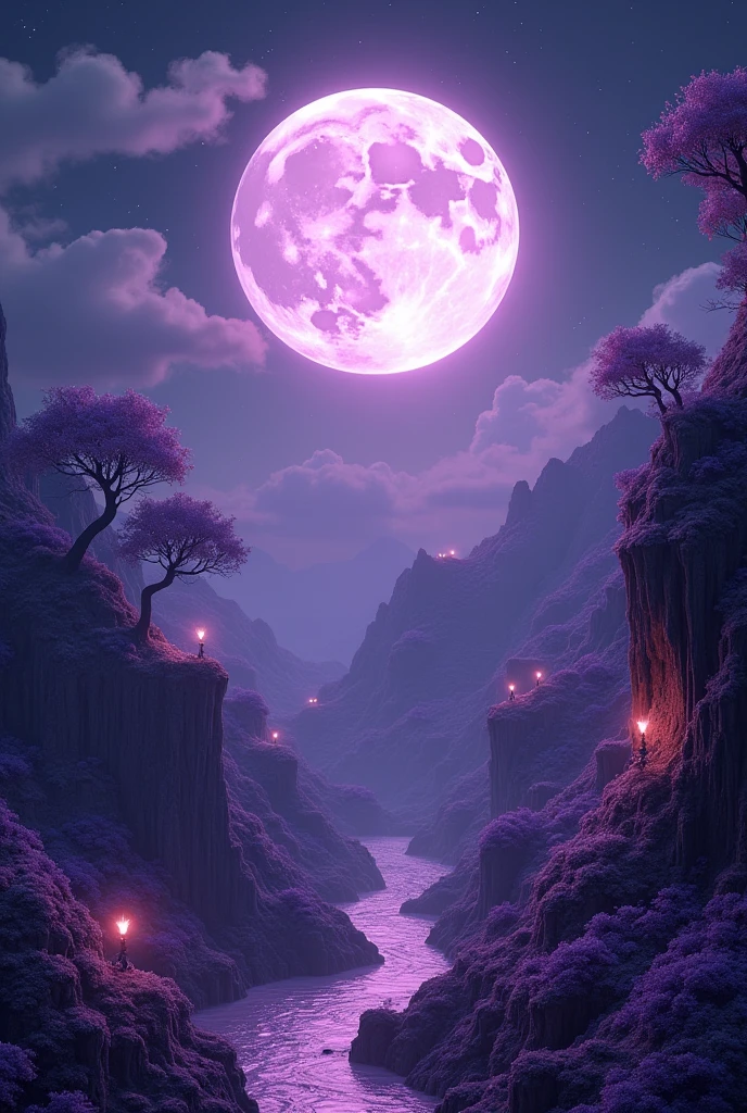 The Moon in a magical and mysterious landscape with purple details