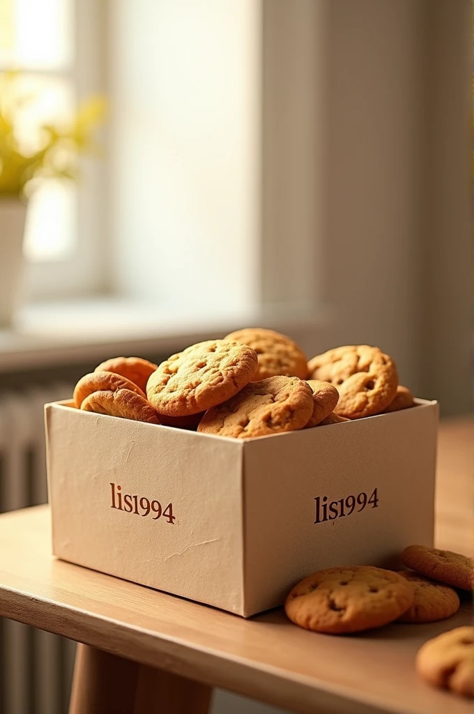 A box of cookies on a table, with the brand name lis1994