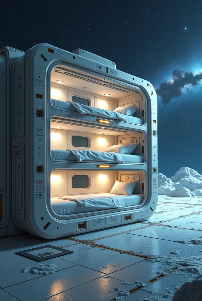 Space Shelter with Bunk Beds for Multiple People to Sleep in but No People