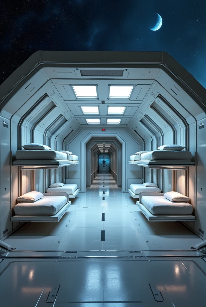 Space Shelter with Bunk Beds for Multiple People to Sleep in but No People