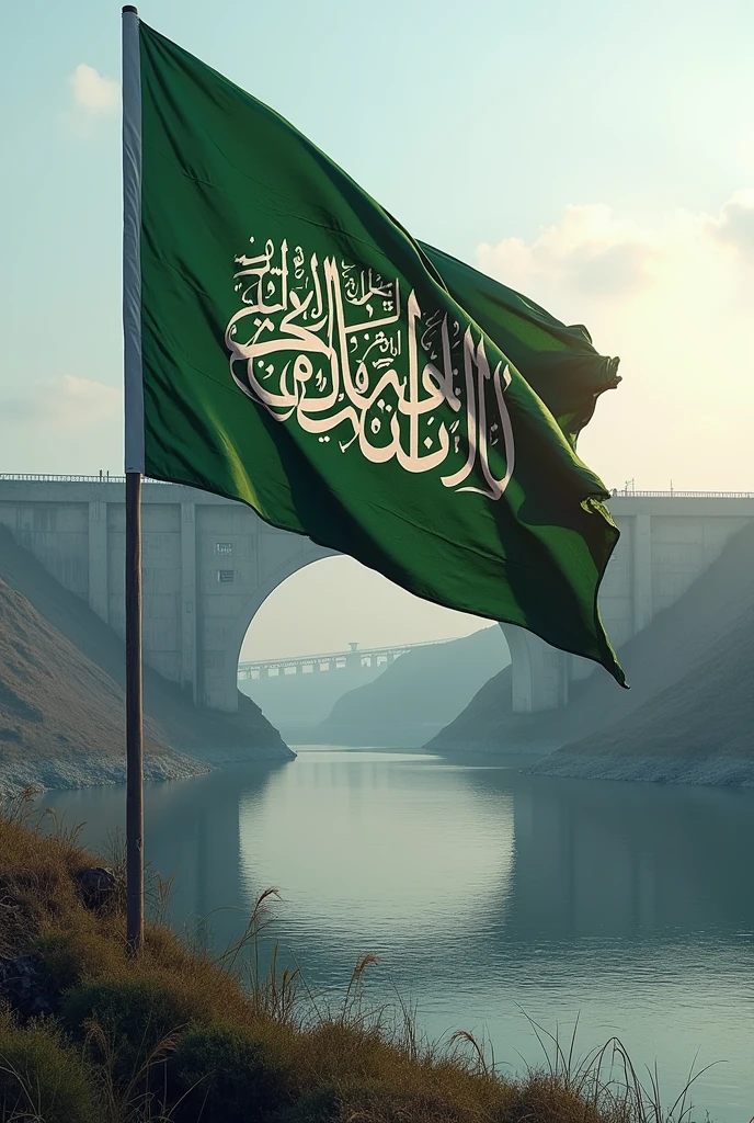 Islamic sahada flag on india river barrage
