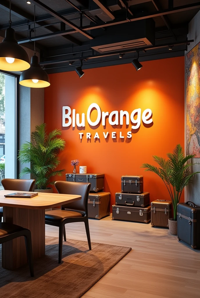 Write company name on the walls of office'' BLUORANGE TRAVELS'' make sure its ''BLUORANGE'' not a blueorange and traveling posters al over the office in Pakistan