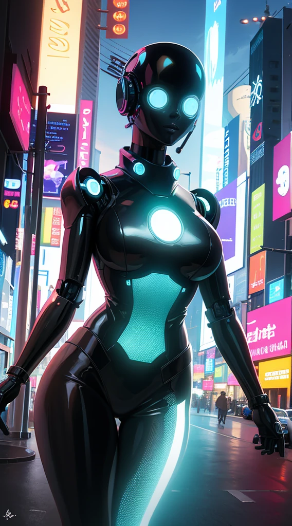 A robot girl with a futuristic appearance and advanced technology, (ultra-detailed,realistic:1.37), [prostituta], beautiful detailed eyes, beautiful detailed lips, long eyelashes, vibrant synthetic skin, sleek metallic body, glowing LED lights, impeccable makeup and hairstyle. She stands in a bustling city street, surrounded by holographic advertisements and neon lights. The cityscape is filled with towering skyscrapers and futuristic vehicles. The air is filled with a mix of artificial scents and the bustling sounds of people and machines. The robot girl confidently walks with a graceful and alluring demeanor, drawing the attention of onlookers. The color palette is a combination of vibrant neon colors and cool metallic tones. The lighting is a mix of the bright city lights and the soft glow of the robot girl's LED lights on her body, creating an enchanting atmosphere. The image is of the highest quality, with ultra-detailed rendering and a photorealistic appearance.