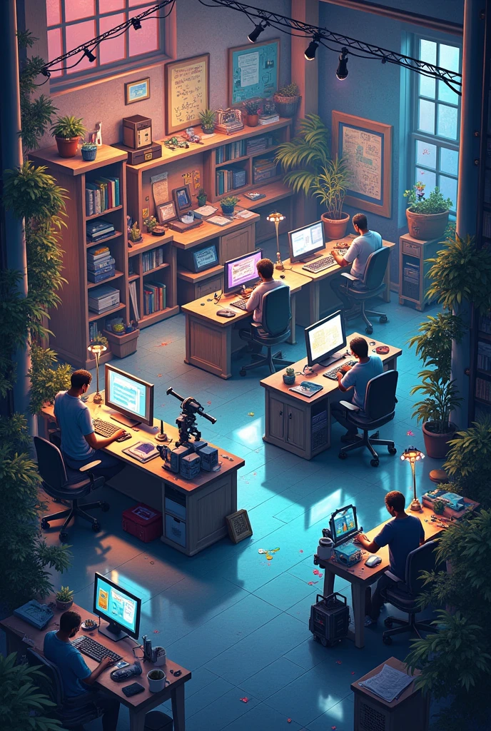 create a photo with scale 1:1, an image that represents game creation and everything that involves it (illustration, modelling, building, animation, VFX, SFX, Game design etc)