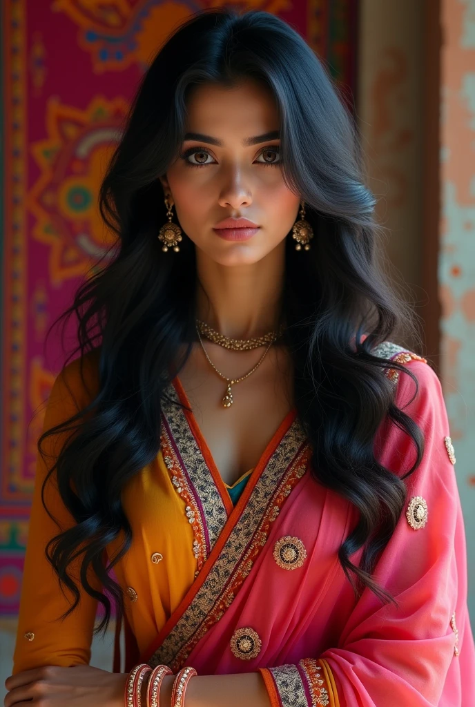 Generate an image of a 18 year girl with Indian Dress look