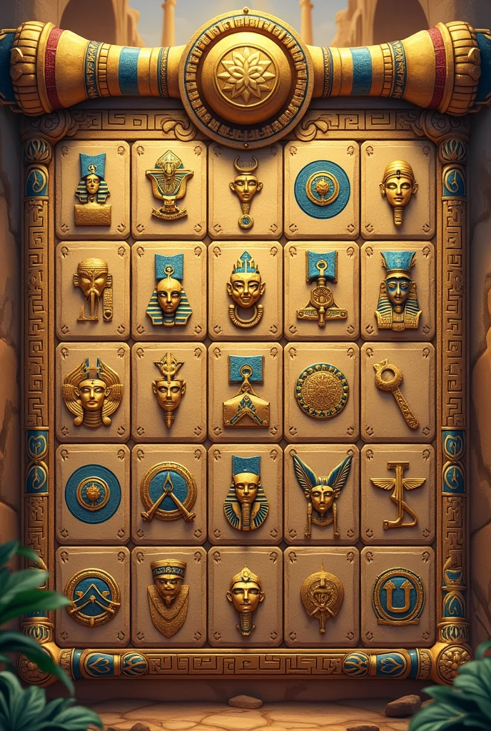 Create an image of a 20-square game board with an Egypt theme