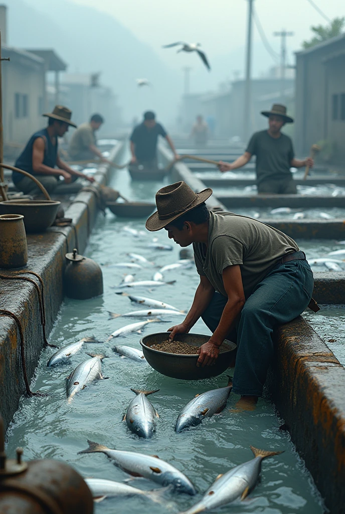 Workers working in the fish farming in korea