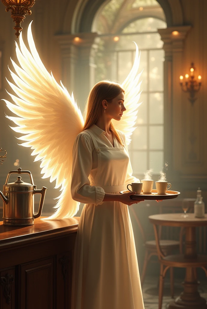 Barista with angel wings