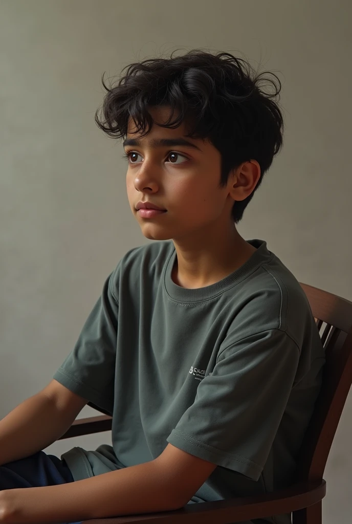 The boy, Bunty, sitting at a table with a thoughtful expression, writing a letter with hope in his eyes