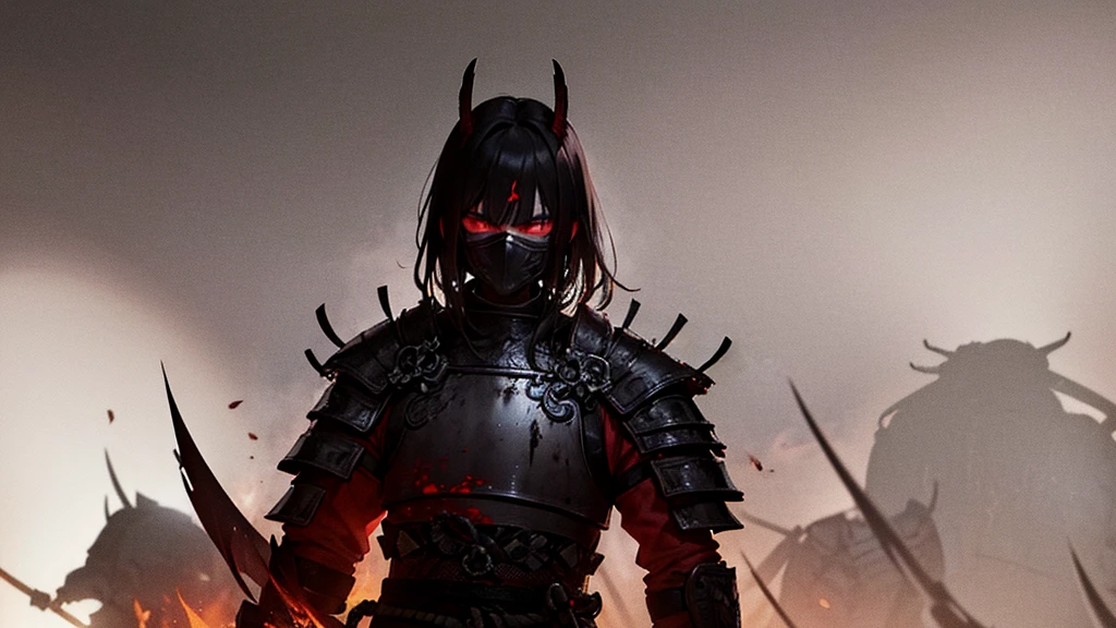 In the shadows of a forsaken kingdom, a blood-soaked samurai warrior stands tall, his katana stained with the crimson essence of his enemies. The image, a stunning digital painting, captures the intensity of the warrior's gaze and the intricate design of his armor, which gleams with a dark, ominous sheen. Every detail, from the menacing mask he wears to the intricate embroidery on his battle-worn garments, oozes with a sense of foreboding power and undeniable skill. This captivating depiction of a dark fantasy blood samurai exudes a sense of raw, primal energy that is sure to leave viewers in awe.