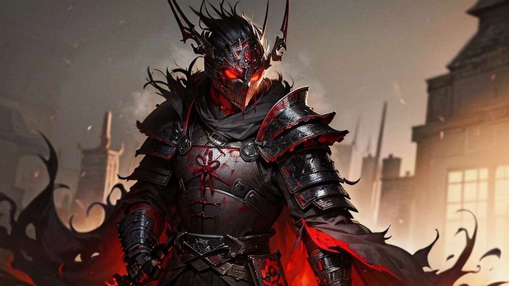 In the shadows of a forsaken kingdom, a blood-soaked samurai warrior stands tall, his katana stained with the crimson essence of his enemies. The image, a stunning digital painting, captures the intensity of the warrior's gaze and the intricate design of his armor, which gleams with a dark, ominous sheen. Every detail, from the menacing mask he wears to the intricate embroidery on his battle-worn garments, oozes with a sense of foreboding power and undeniable skill. This captivating depiction of a dark fantasy blood samurai exudes a sense of raw, primal energy that is sure to leave viewers in awe.