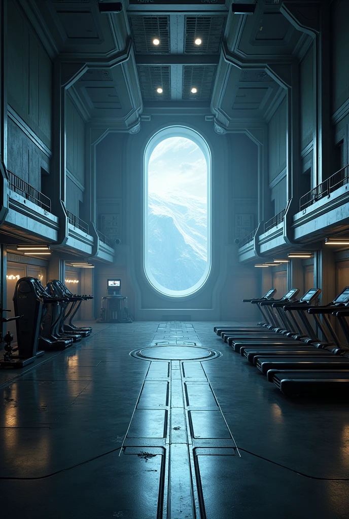 The gym on the spaceship is empty.