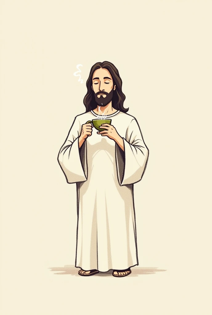 Minimalist drawing of Jesus drinking Argentine mate