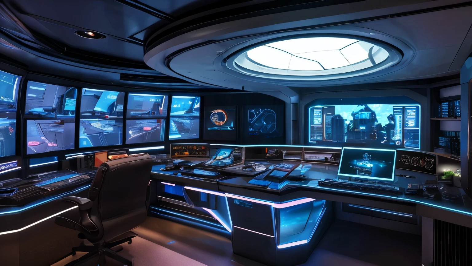 scifi, futuristic gaming setup, architectual, space design, cyberpunk, futuristic, hightech, hard-surface design, daylight, much tech, much electronic, very cozy, ambient light, realistic view, wide angle, year 2224