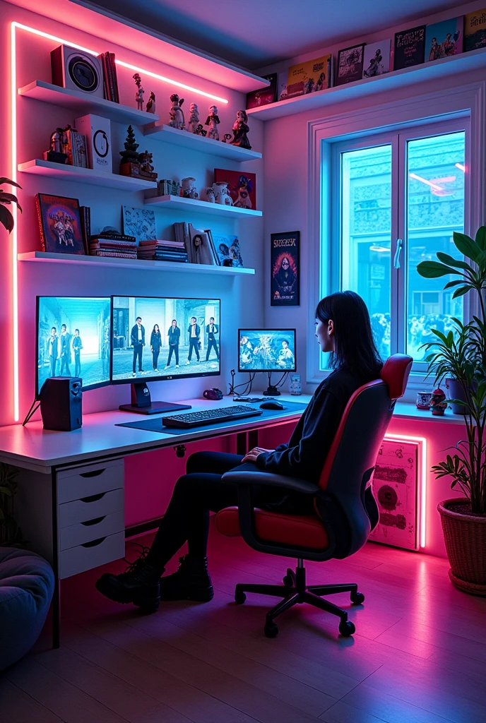Cyberpunk room with kpop stuff