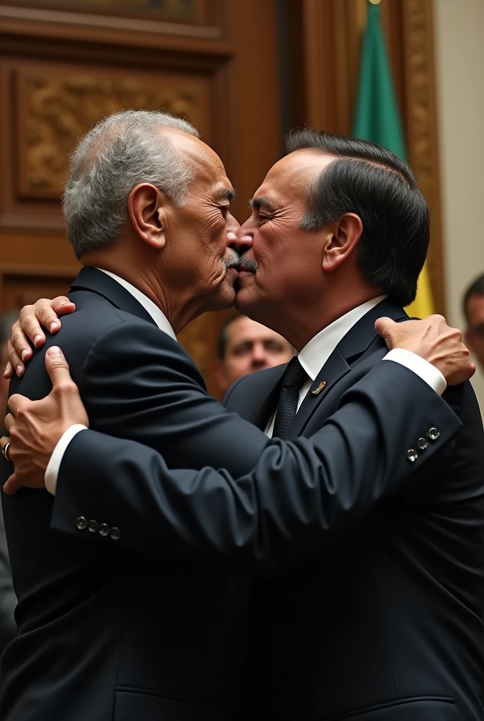 President Lula kissing former President Bolsonaro 