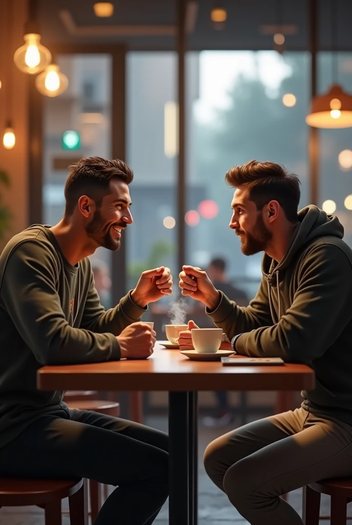 Ronaldo with messi drinking coffi
