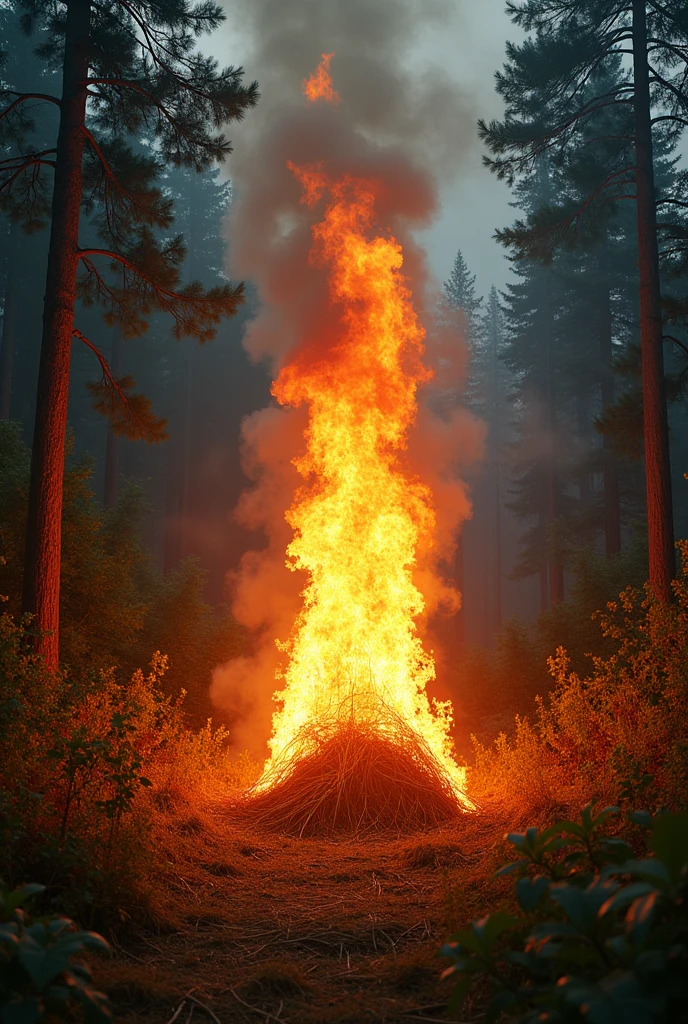 creates an image of hay on fire in a forest in the form of a padding strip: 30px;