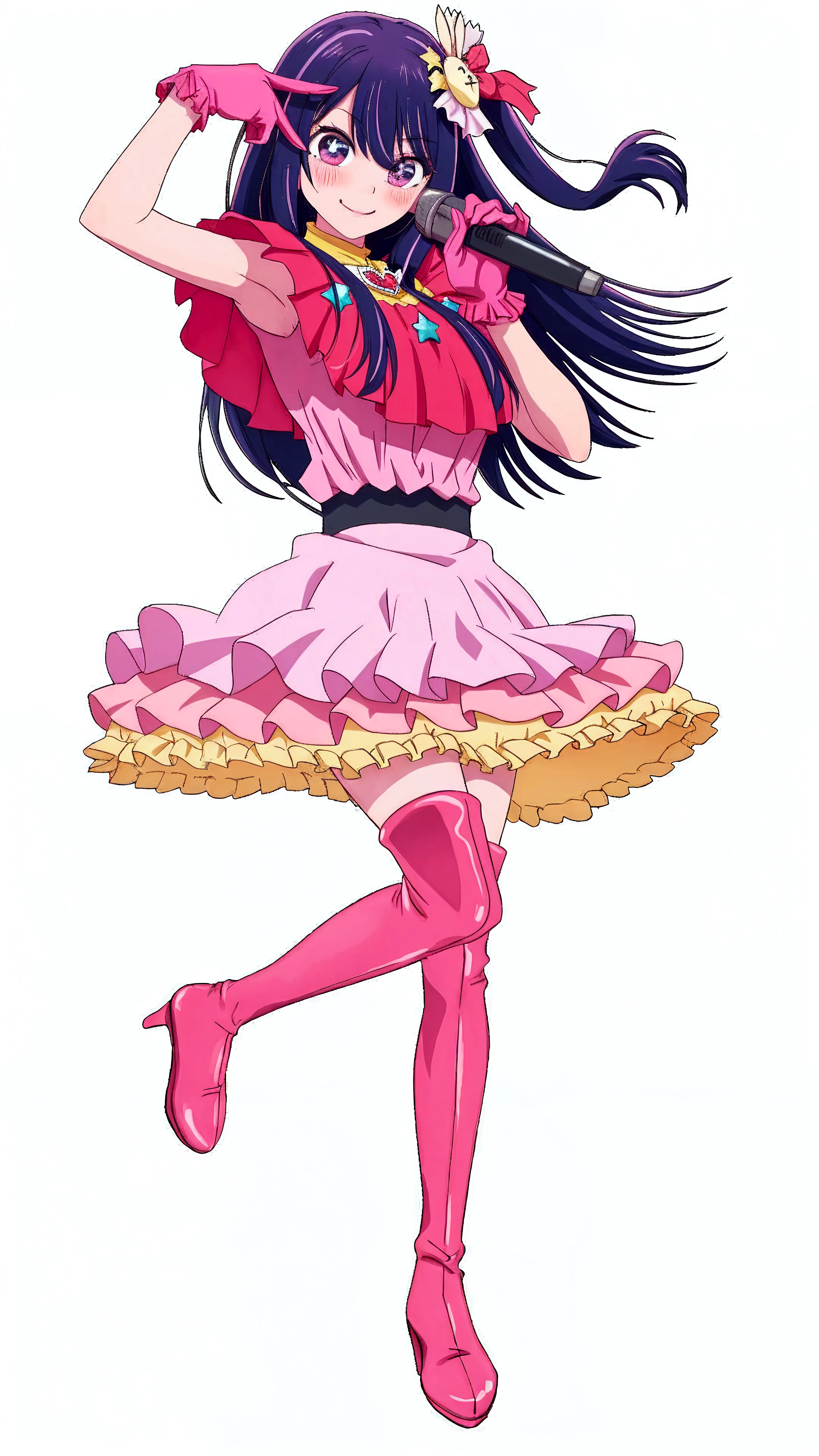 full body photo, extremely detailed, wide open mouth, a 21 year old girl licking her own hand fingers with a lot of saliva, saliva drooling, tongue out, you can see her tonsils and uvula, ahegao face, squinting eyes, her fingers touching her hand, brunette, coquette bow in hair, she is totally nude, spreading her legs, disgraced, high heels shoes, stockings, low angle, from below, vibrant pink color background