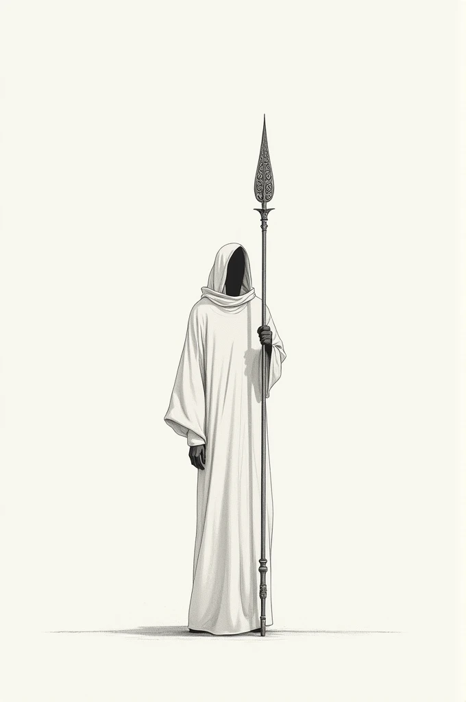 Minimalist drawing of a faceless maracatu spearman