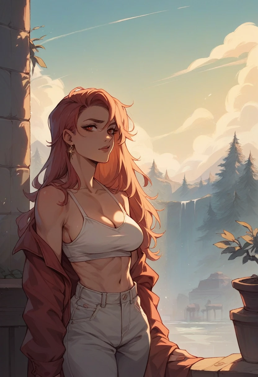 a red hiar woman wears , cool , sexy , rockstar outfts