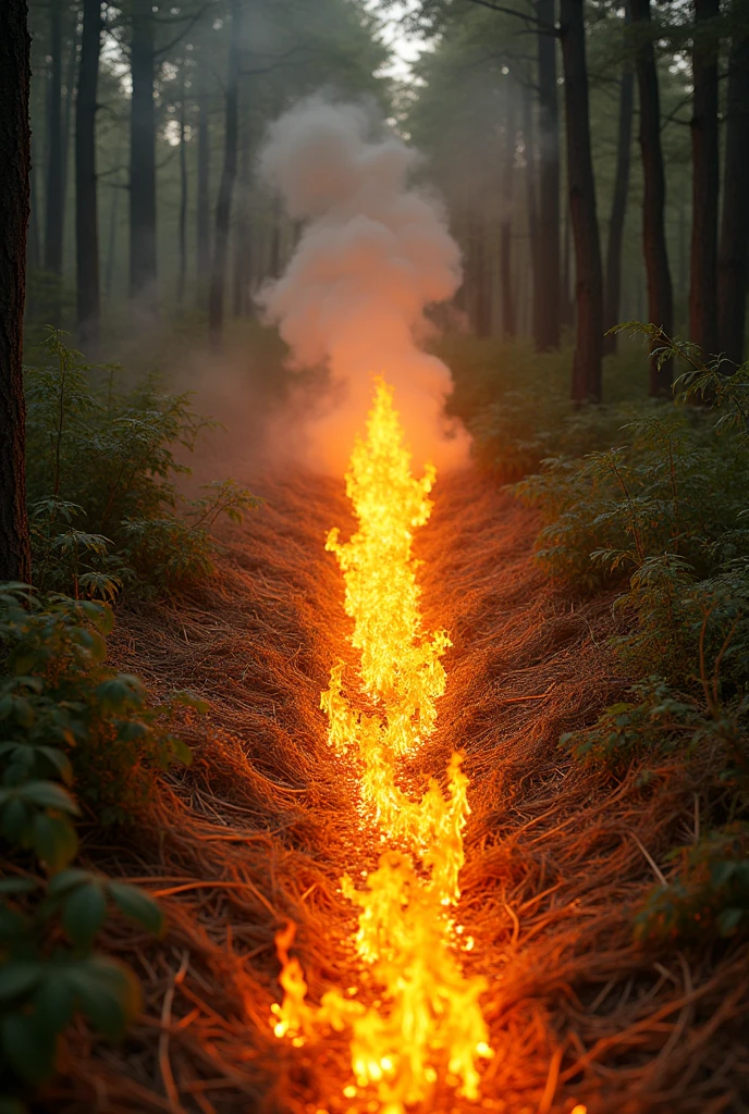 creates an image of burning hay in a forest in the form of a horizontally lying strip padding: 30px;
puts a lot of fire