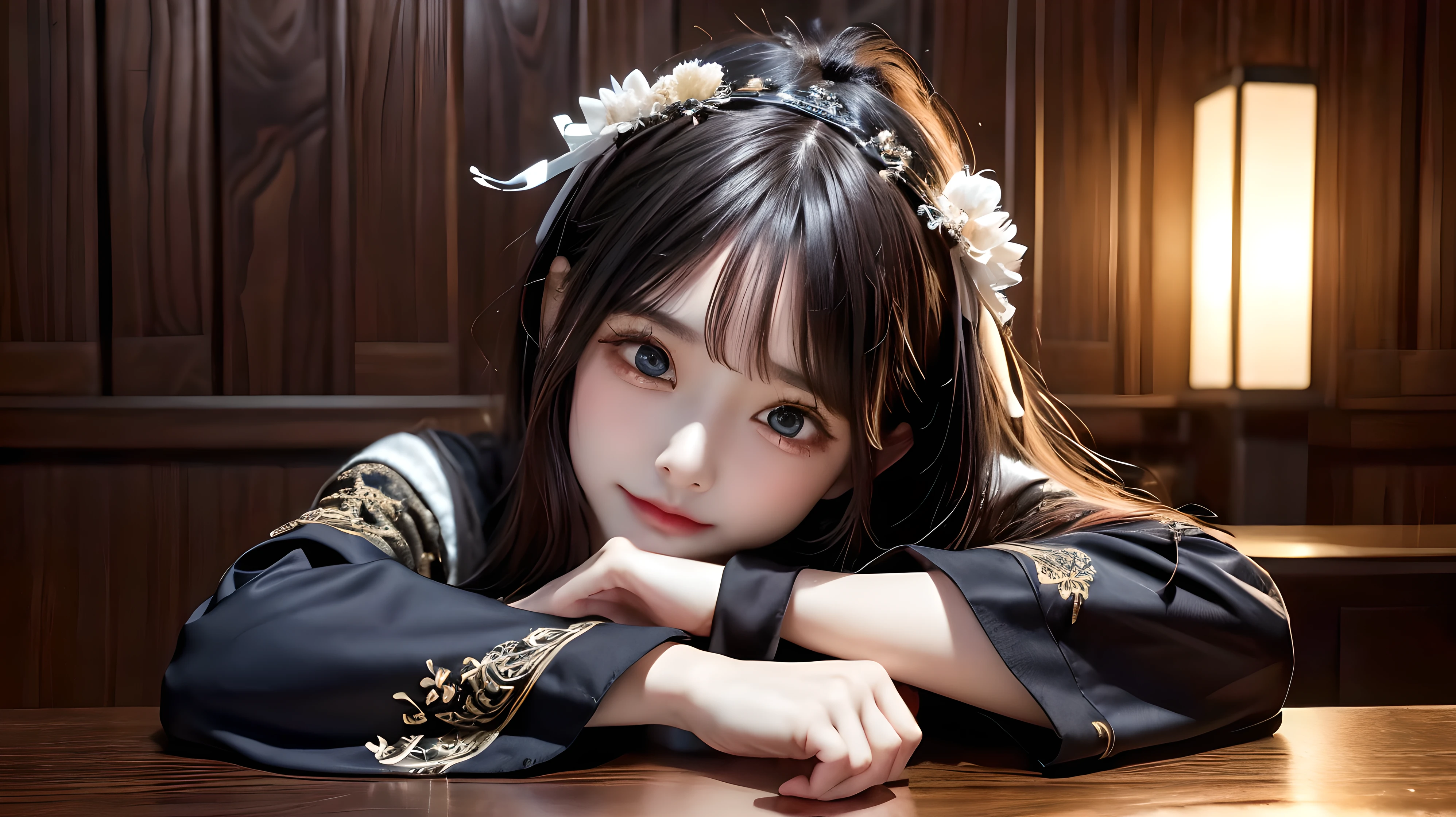 (On a table, Best quality at best, Best quality, offcial art, Beautiful and beautiful:1.2), (1 girl in:1.3), (s fractal art:1.3),ritualistic、Nassida、Face hidden、masks、Daoism、cursed、cursed、luring、nitpicking、onimous、creepy banknotes