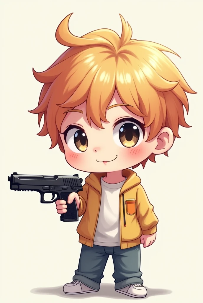 Cute anime boy small boy holding a gun icon