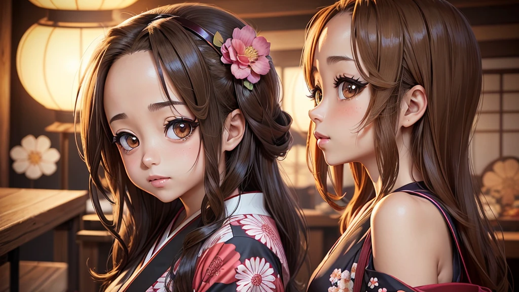(masterpiece, best quality: 1.2), Solo, 1girl, Tainaka Ritsu, k-on, brown eyes,anime style, ((((ultra illustrated style: 1.0)))),best quality,masterpiece,1girl,((((tainaka ritsu)))), ((((k-on)))), brown eyes, brown hair, hairband, short hair, female, {{{{{{heart-shaped pupils}}}}}}, beautiful detailed kimono, japanese pattern print, floral print