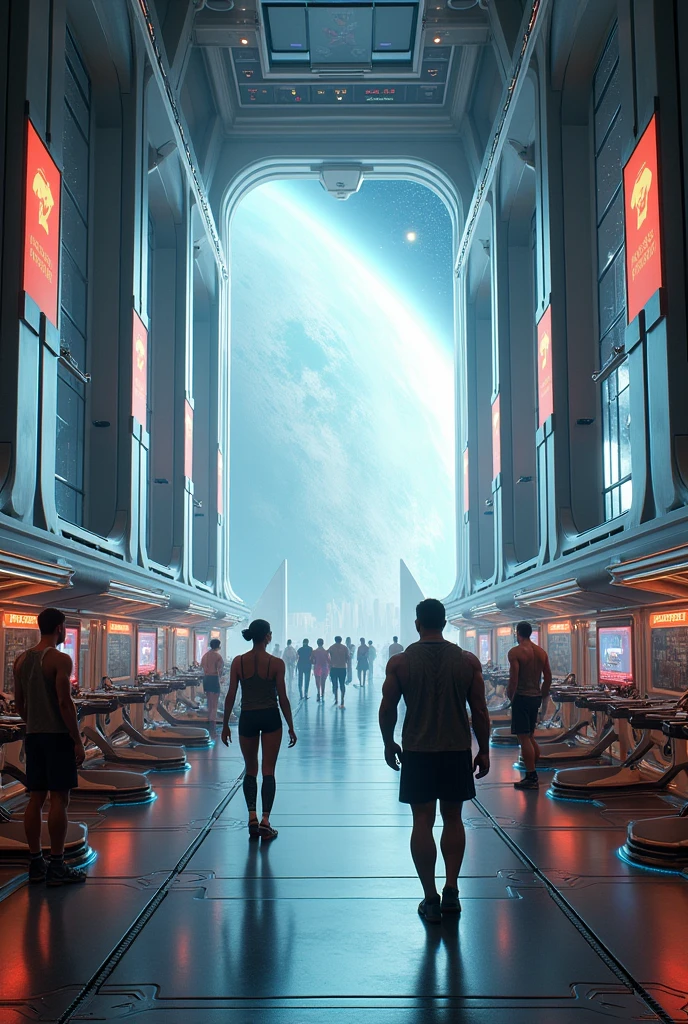 The gym on a huge spaceship