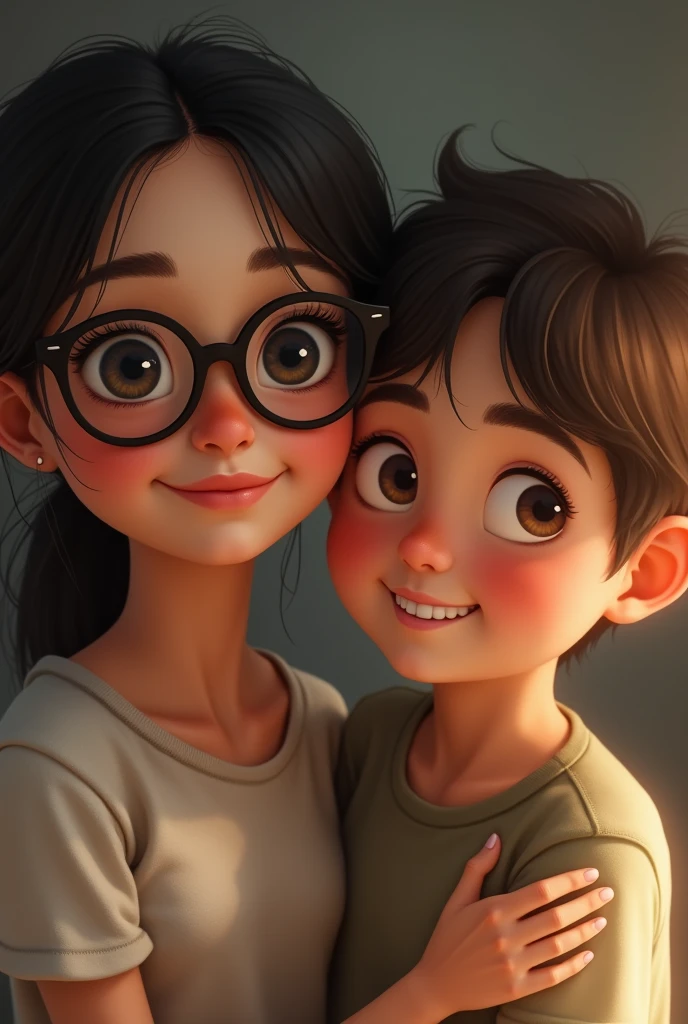 An introvert girl with cute smile and with glasses on and a boy with a smile with dimple on his cheeks boy has a small eyes