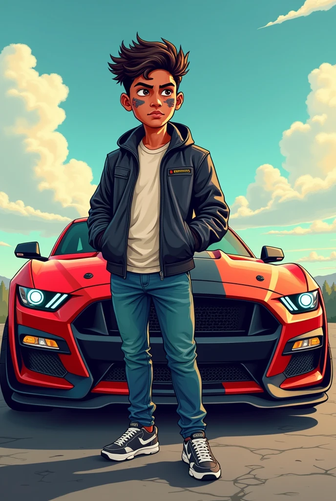 15 year Indian boy gangster look raybon on face
Mustang shelby on background vector cartoon
