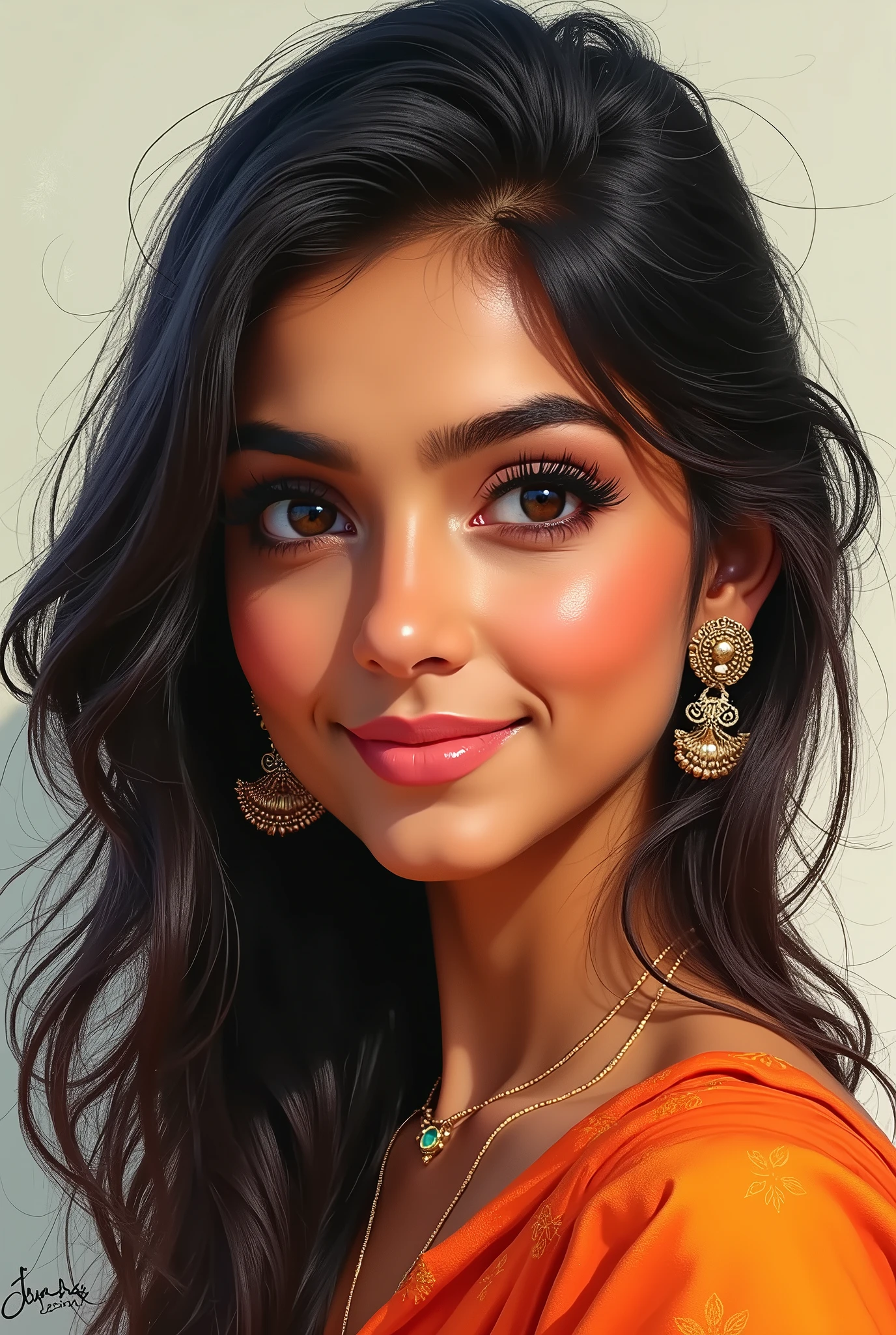 ((speedpaint) +++ Retrato de uma mulher, Indian ,pintura com faca de paleta, estilo impressionista, Brushstroke technique, Great strokes, cute, smiling