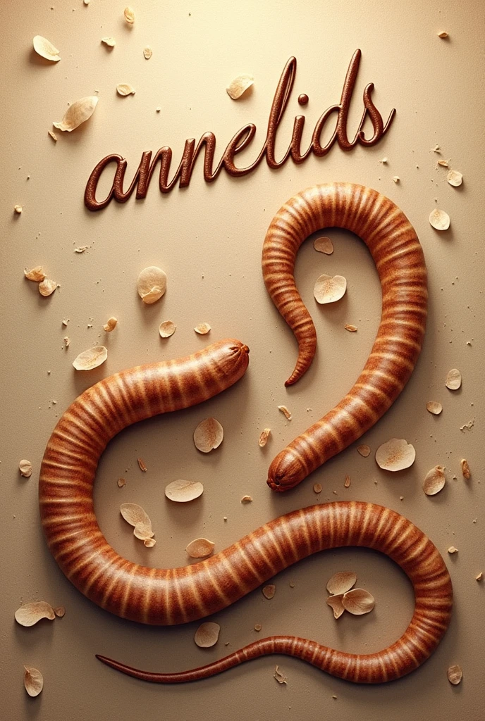 A brown title with the theme earthworm written annelids in cursive writing that you can do at the top of the notebook (small area) with VERY SMALL white parts ALL this but more involved with the theme