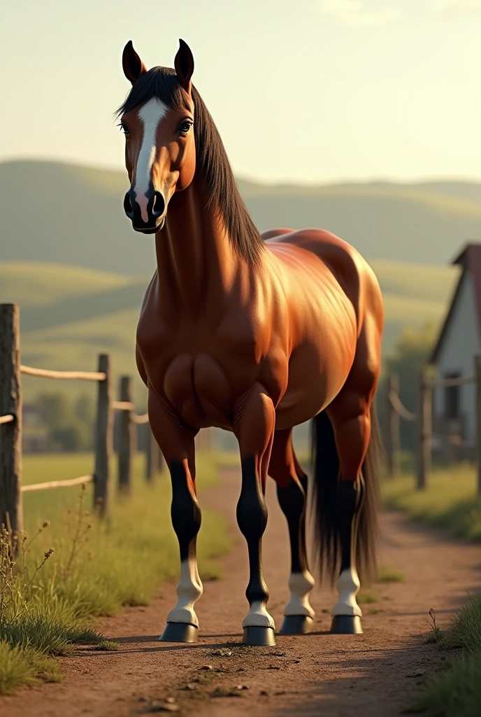 A realistic horse standing in plain farm