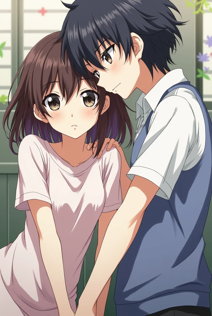 Anime style cover of , a young people, one with pale skin, The other brunette, both with dark hair and black eyes