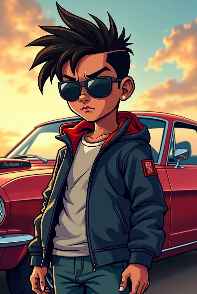 15 year Indian boy gangster look black gogles on face
Mustang shelby on background vector cartoon